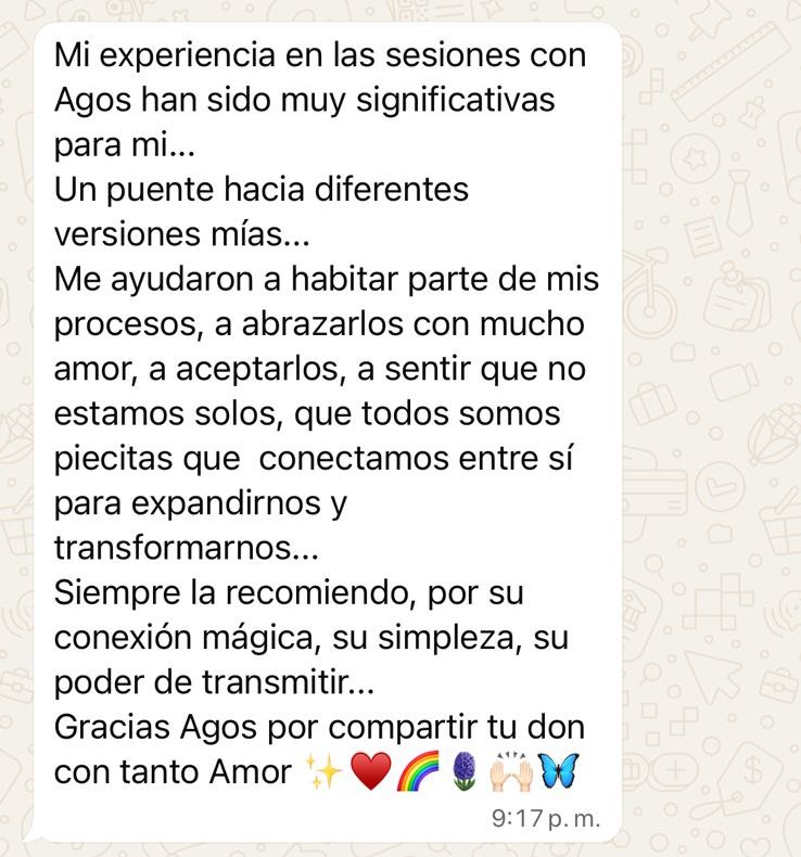 Mensaje de WhatsApp de Renata después de sesiones de terapias holísticas con Agostina Borsatto